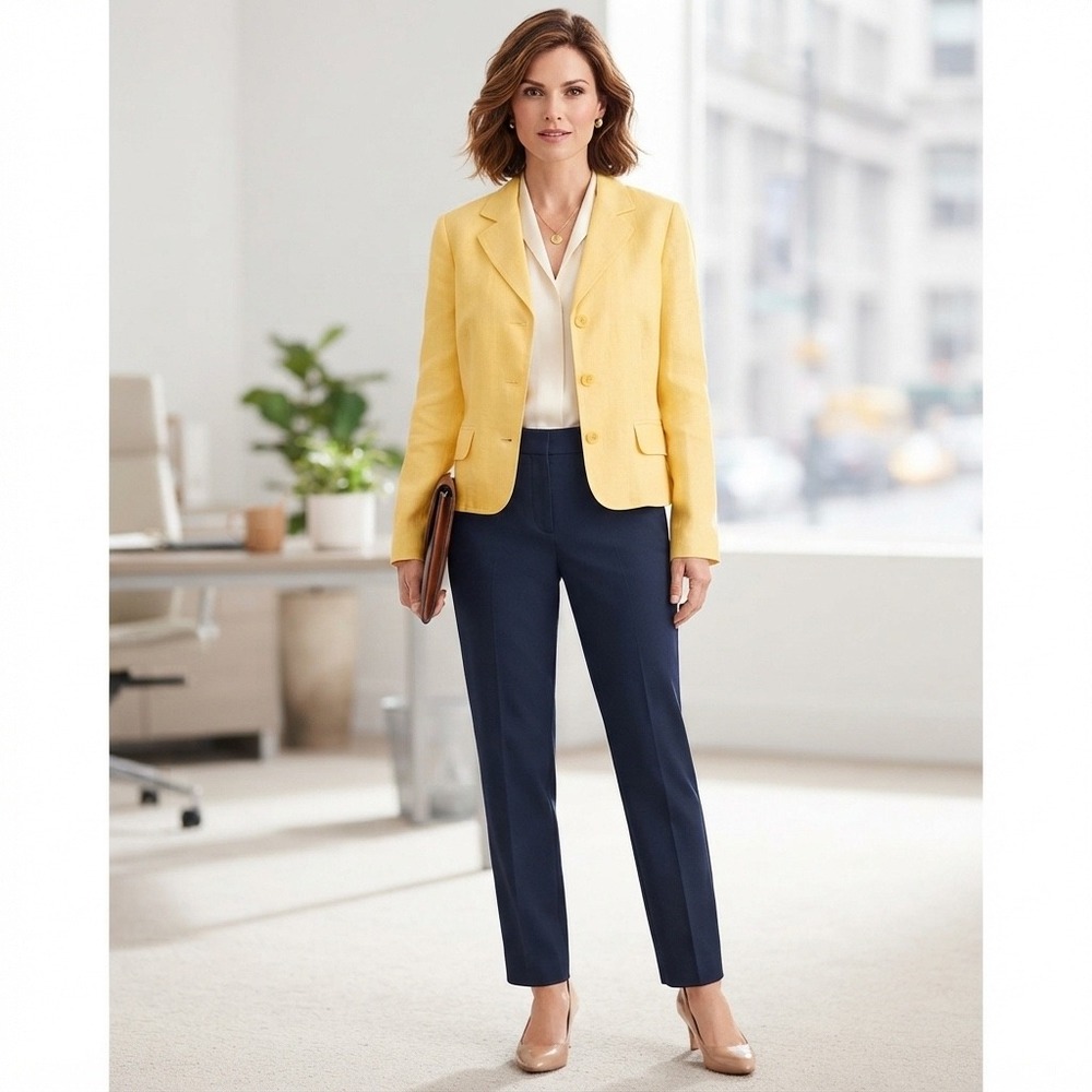 Women's Talbots Size 10P Yellow 100% Irish Linen Jacket Professional Workwear